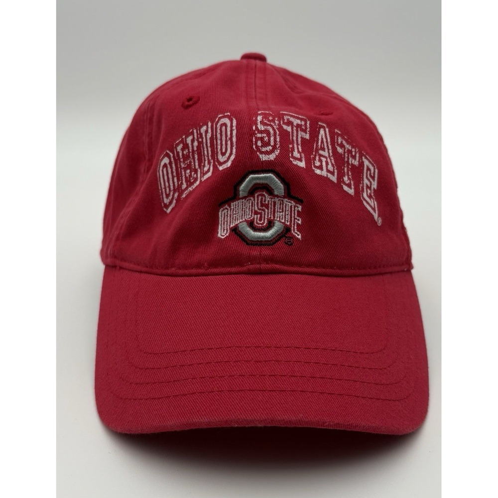 Ohio State Buckeyes Hat Red Distressed Patch Logo Adjustable OSU NCAA Dad Cap